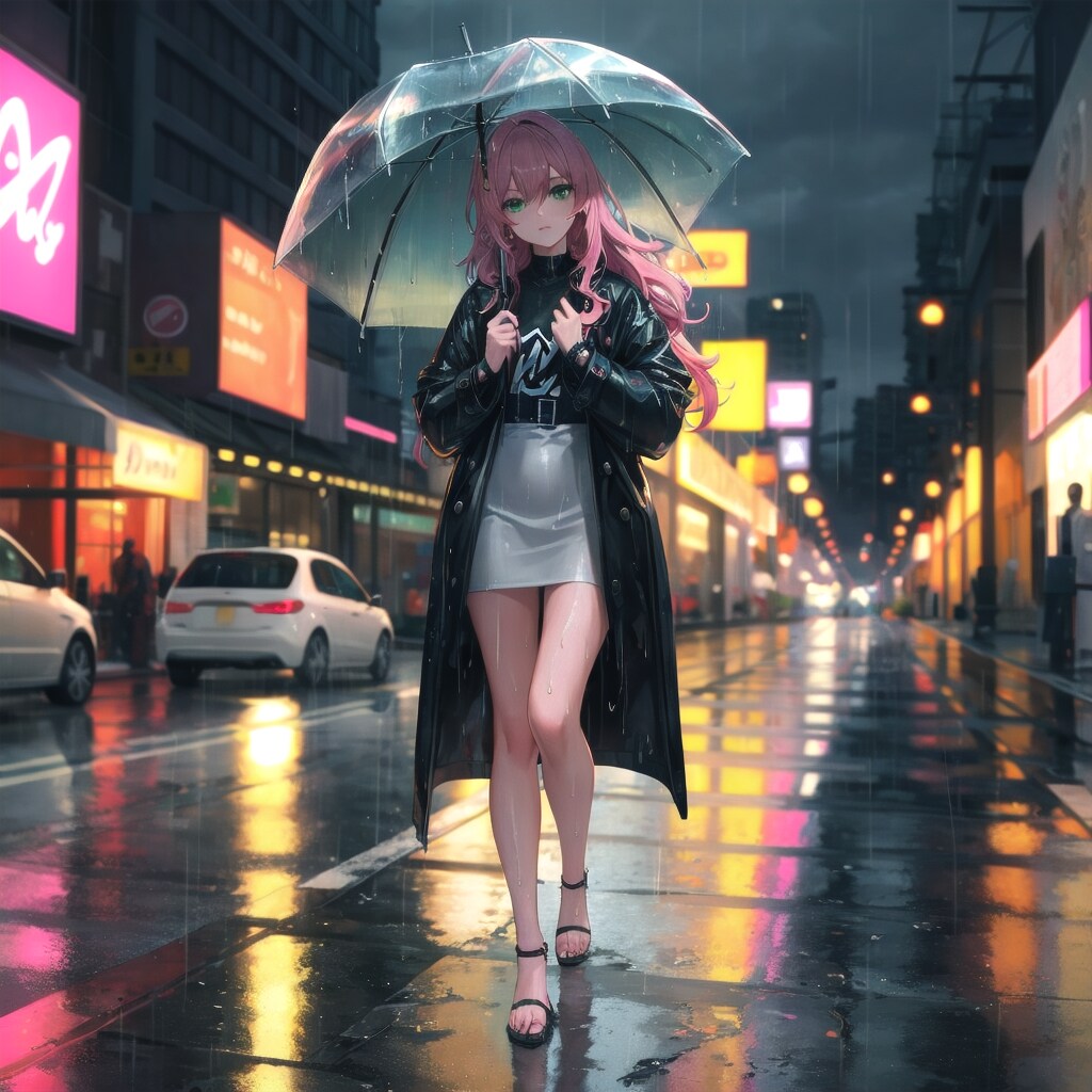 夜の雨に照らされて