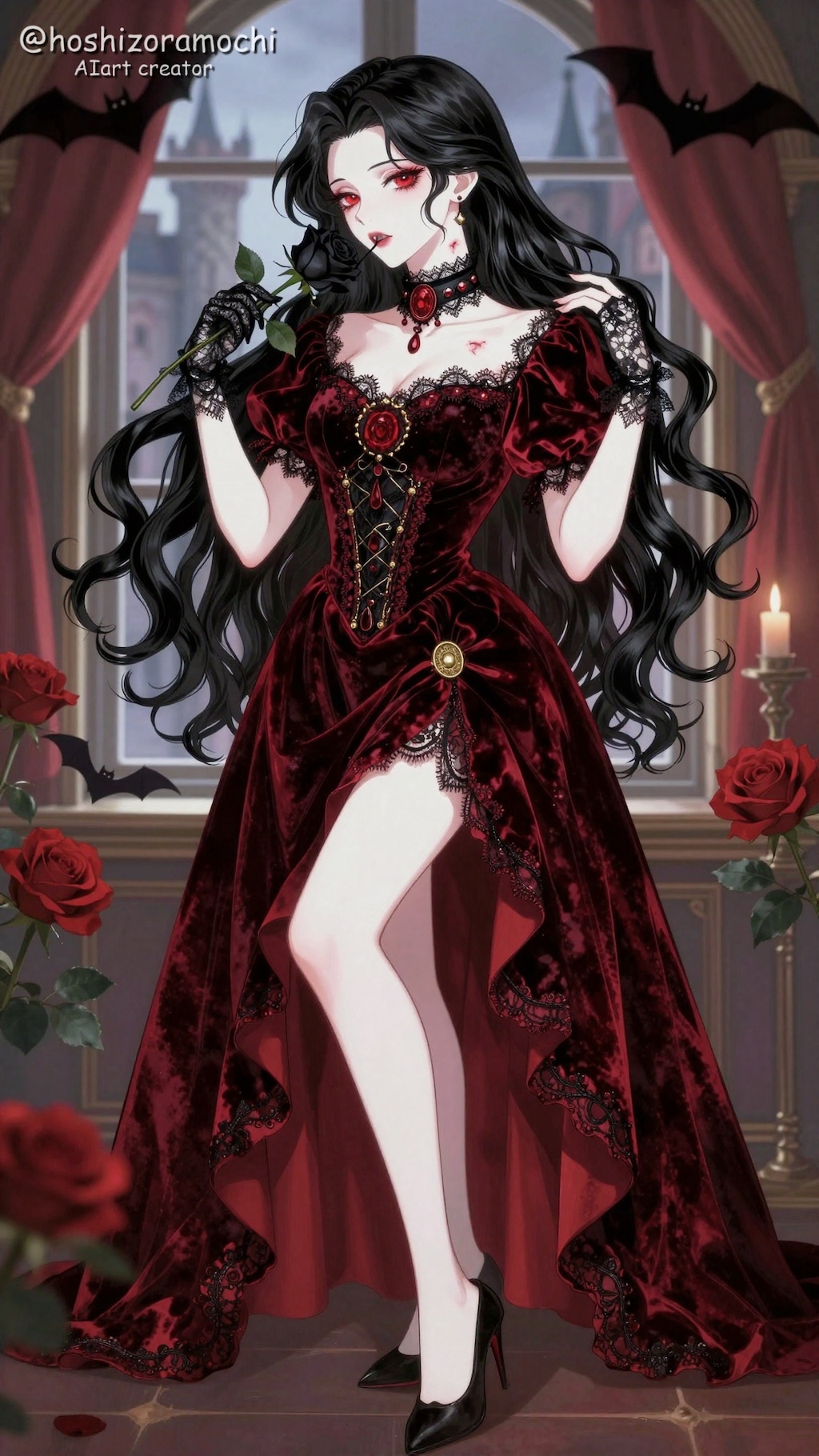 🦇月明かりに誘われる、永遠の孤独。深紅のドレスを纏いし、優雅な吸血鬼。