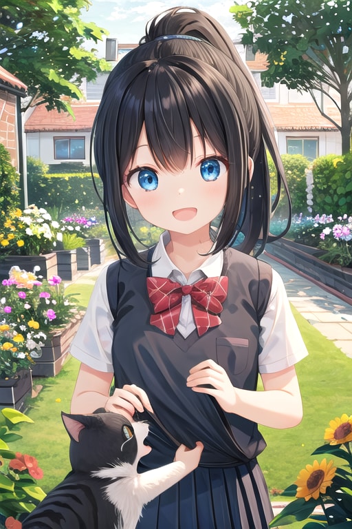 猫と遊ぶ女の子・・・改めてみると猫の手が人間の手だ | の人気AIイラスト・グラビア