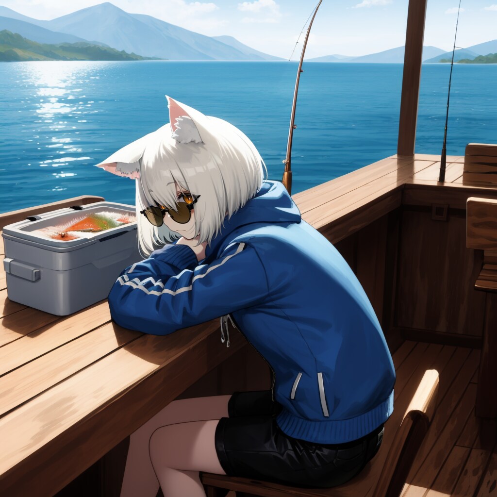 釣りをする猫