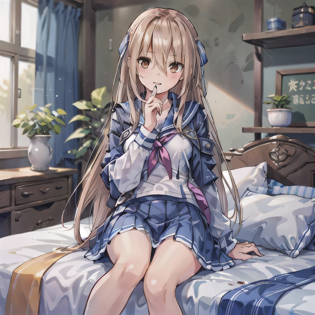 金髪ロングで寝室の少女４