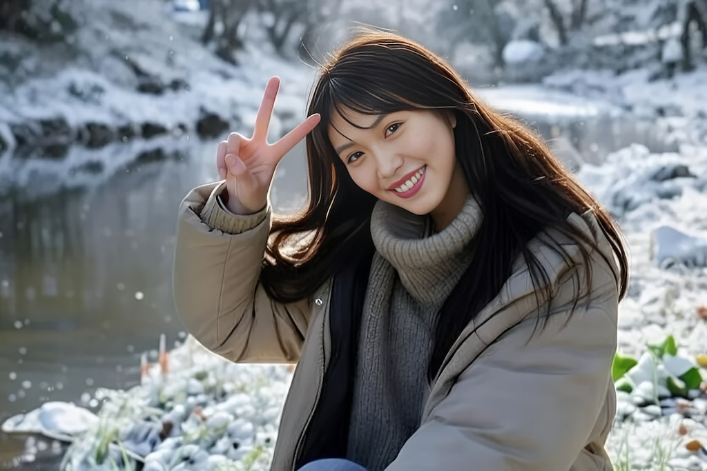 雪の川辺