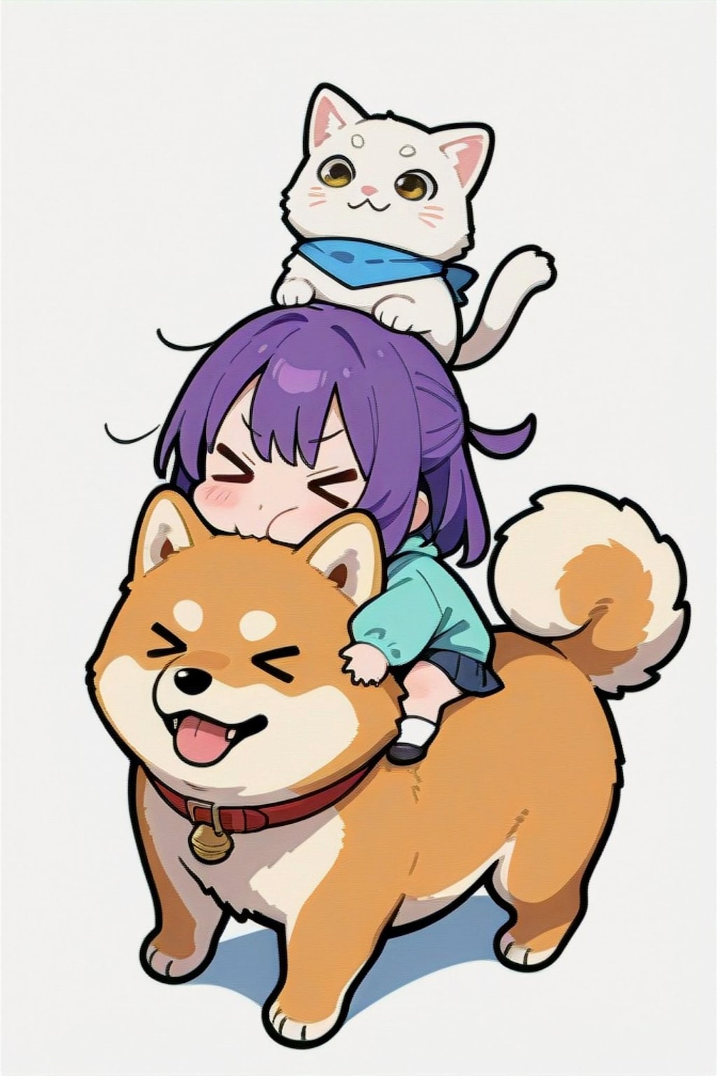 犬猫に挟まる紫髪ちゃん