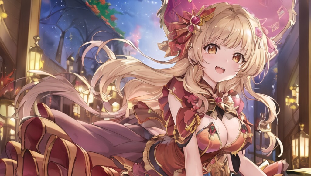 金髪、少女、赤色、赤いドレス