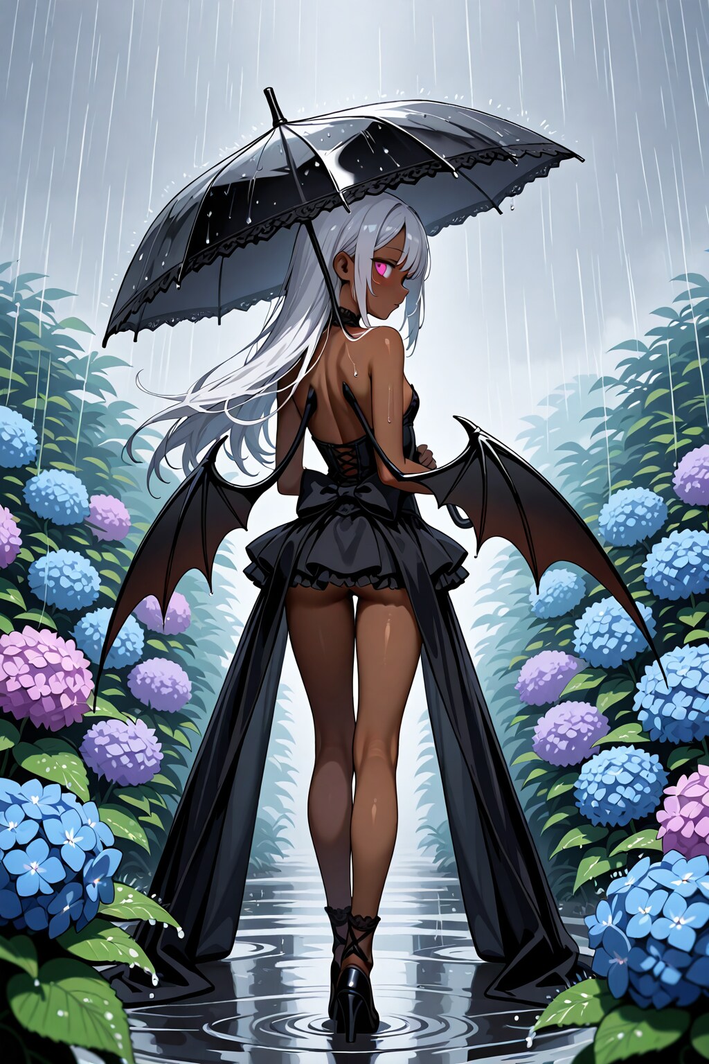 雨の下、振り返り美人