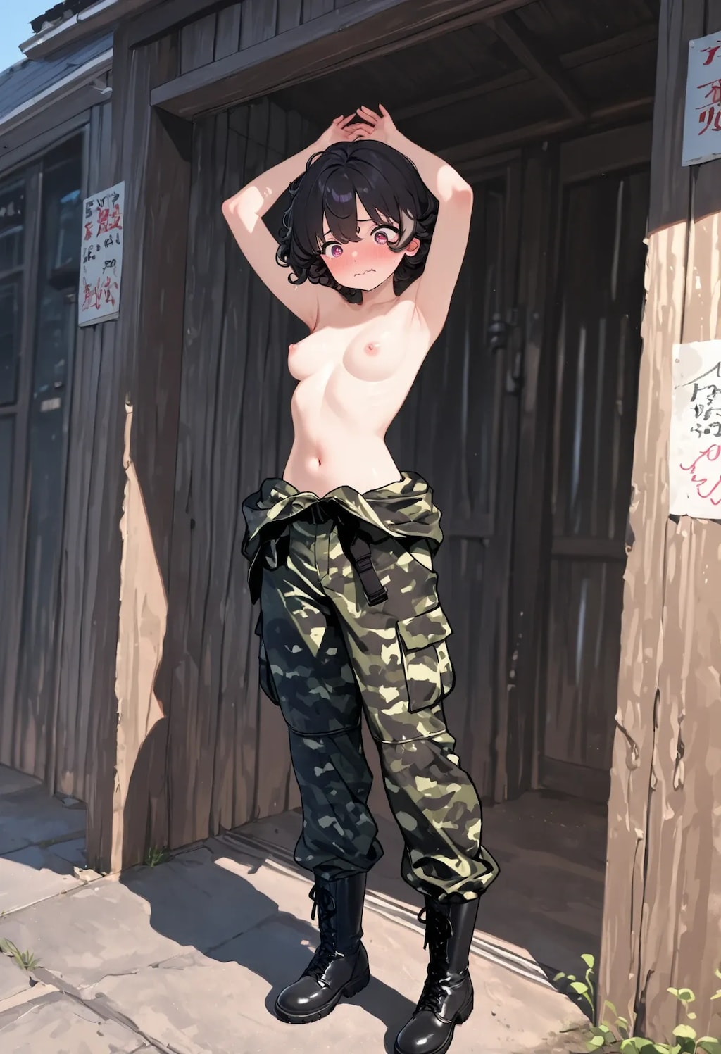 アーミーなトップレスの女の子
