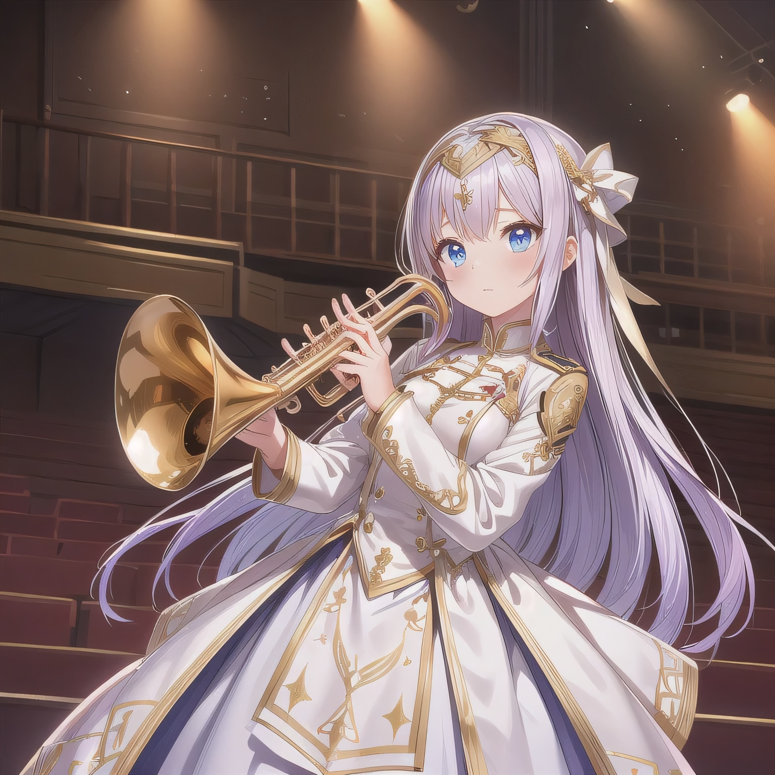 紫髪ロングでブラスバンドの少女７ | の人気AIイラスト・グラビア