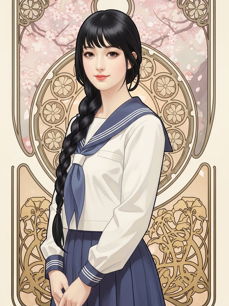 アールヌーヴォー女子高生(２枚)　ImageFX | の人気AIイラスト・グラビア