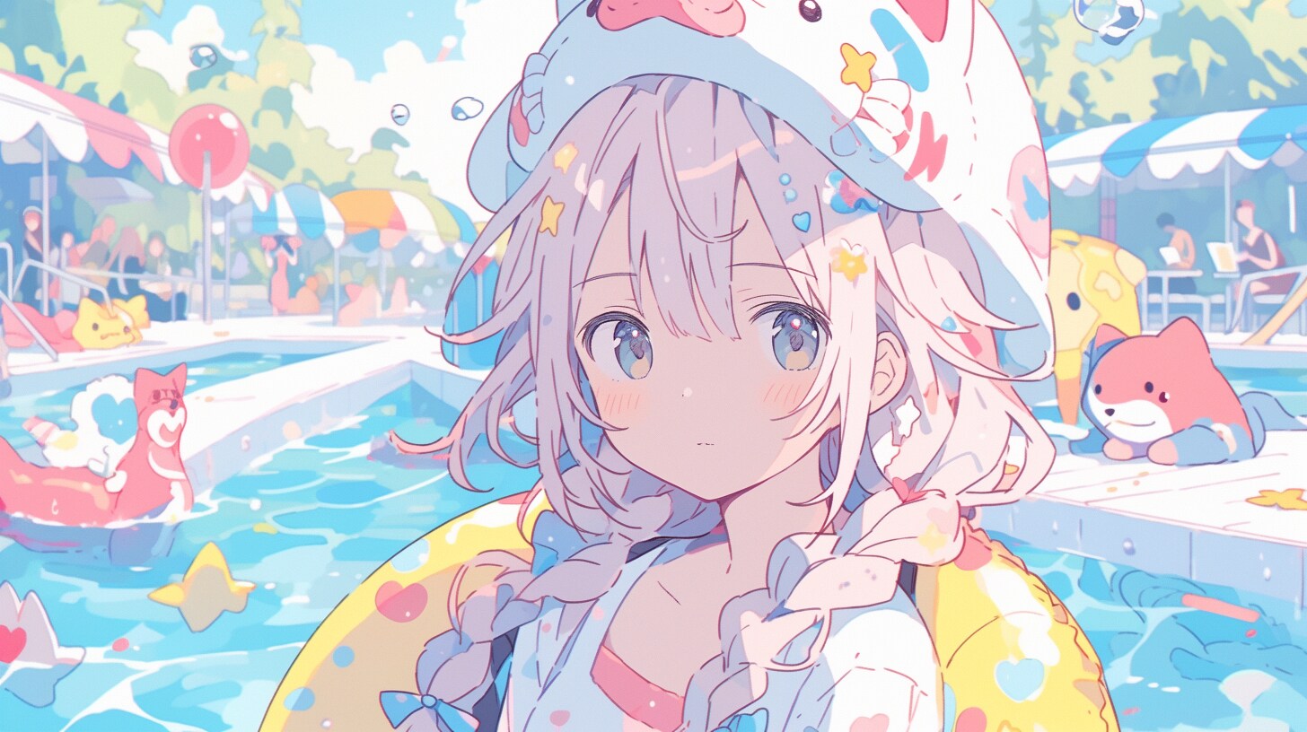 クマ耳少女の夏プール大冒険 | の人気AIイラスト・グラビア