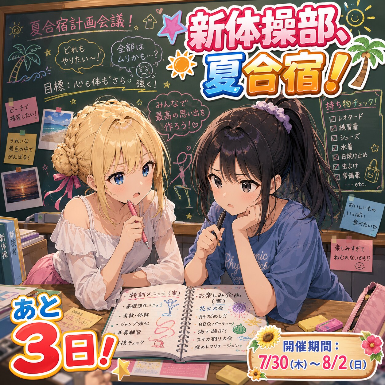 【あと３日】投稿企画「新体操部、夏合宿！」は7/30から！
