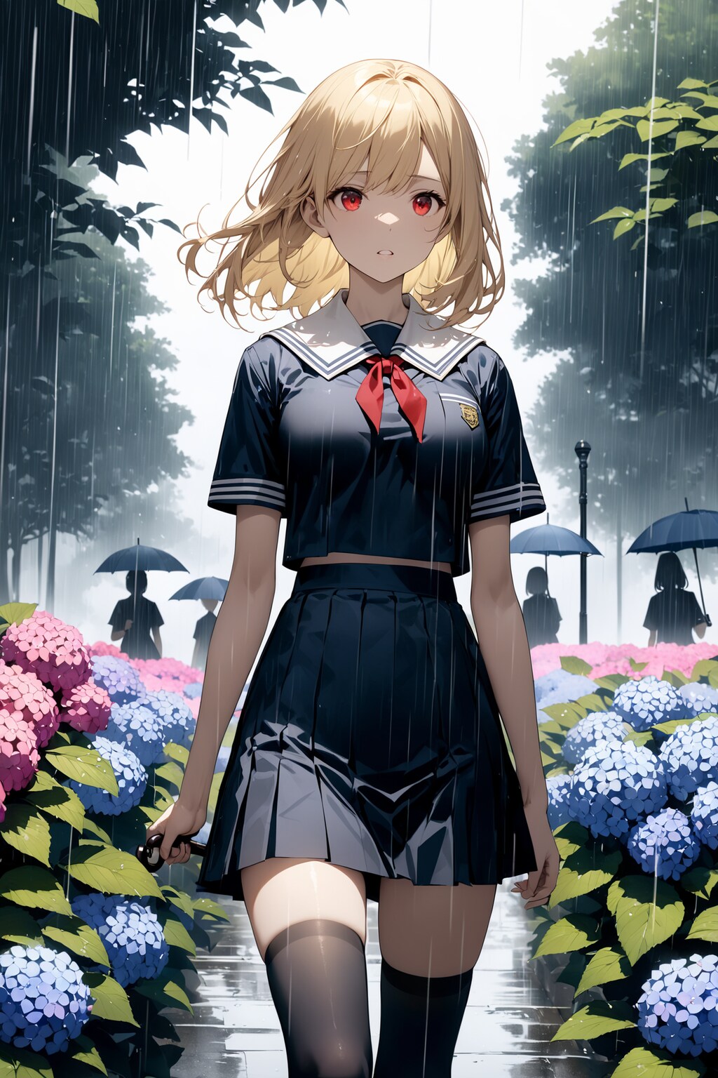 雨に降られて登校