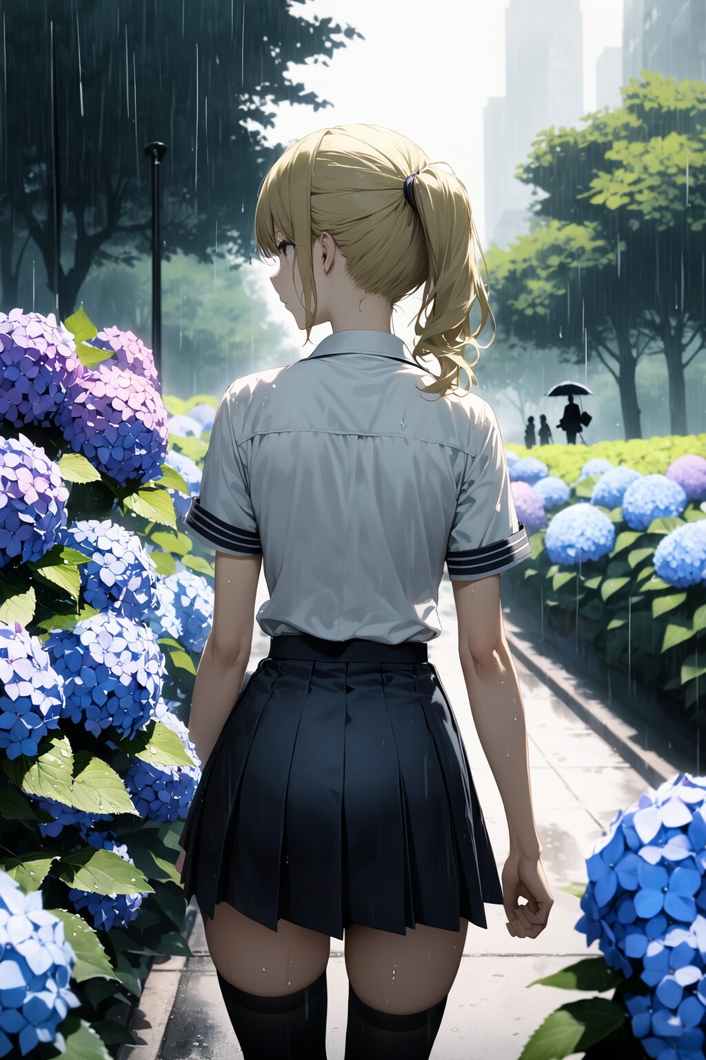 雨に降られて登校