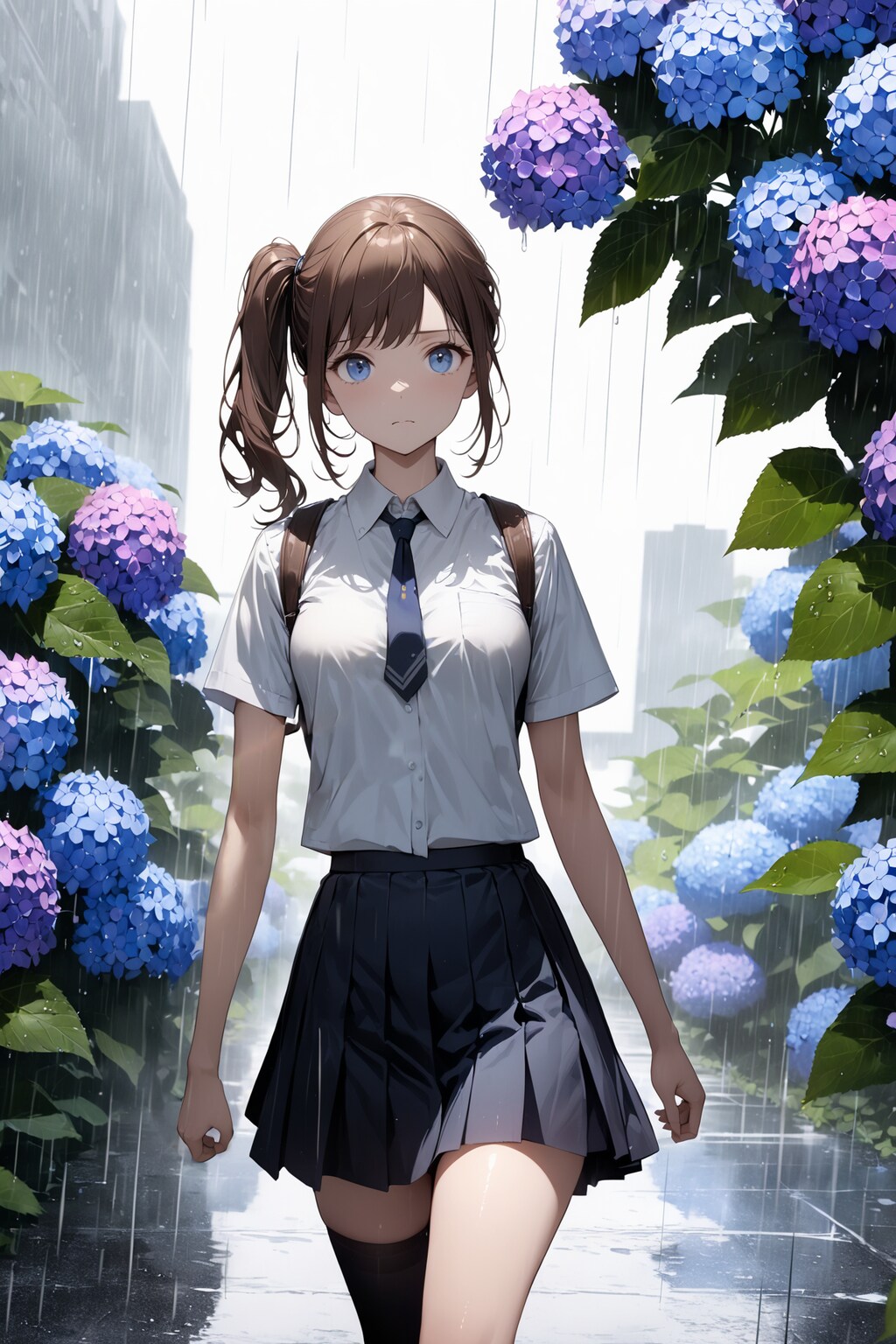 雨に降られて登校