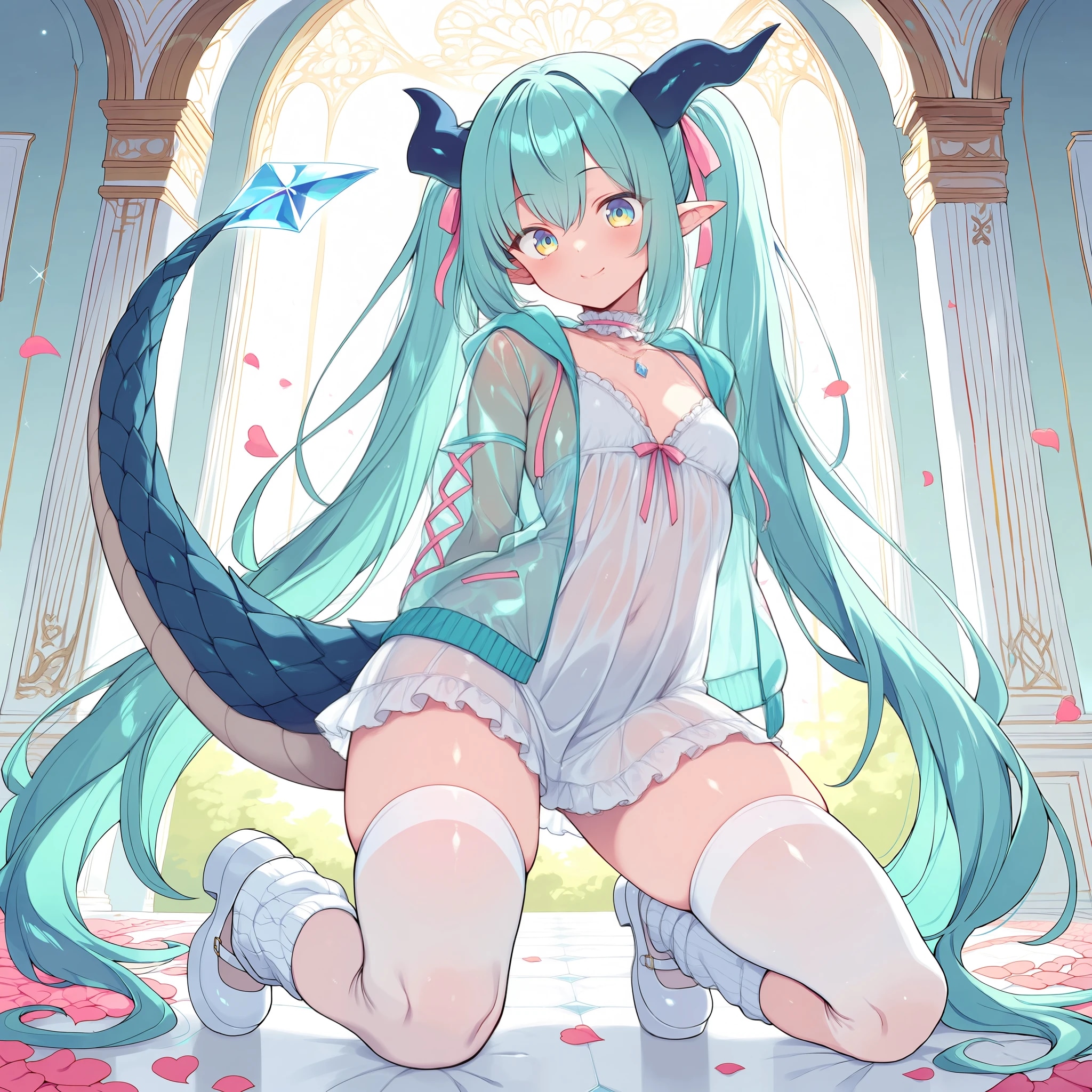 涼し気な衣装でポーズ　竜娘さん