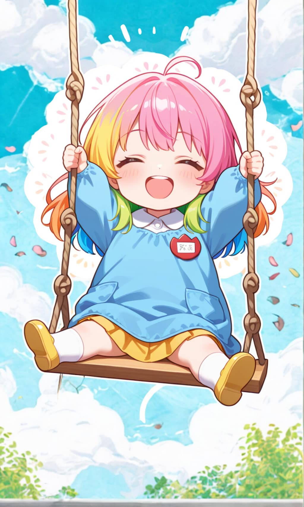 ブランコで遊ぶ幼稚園児