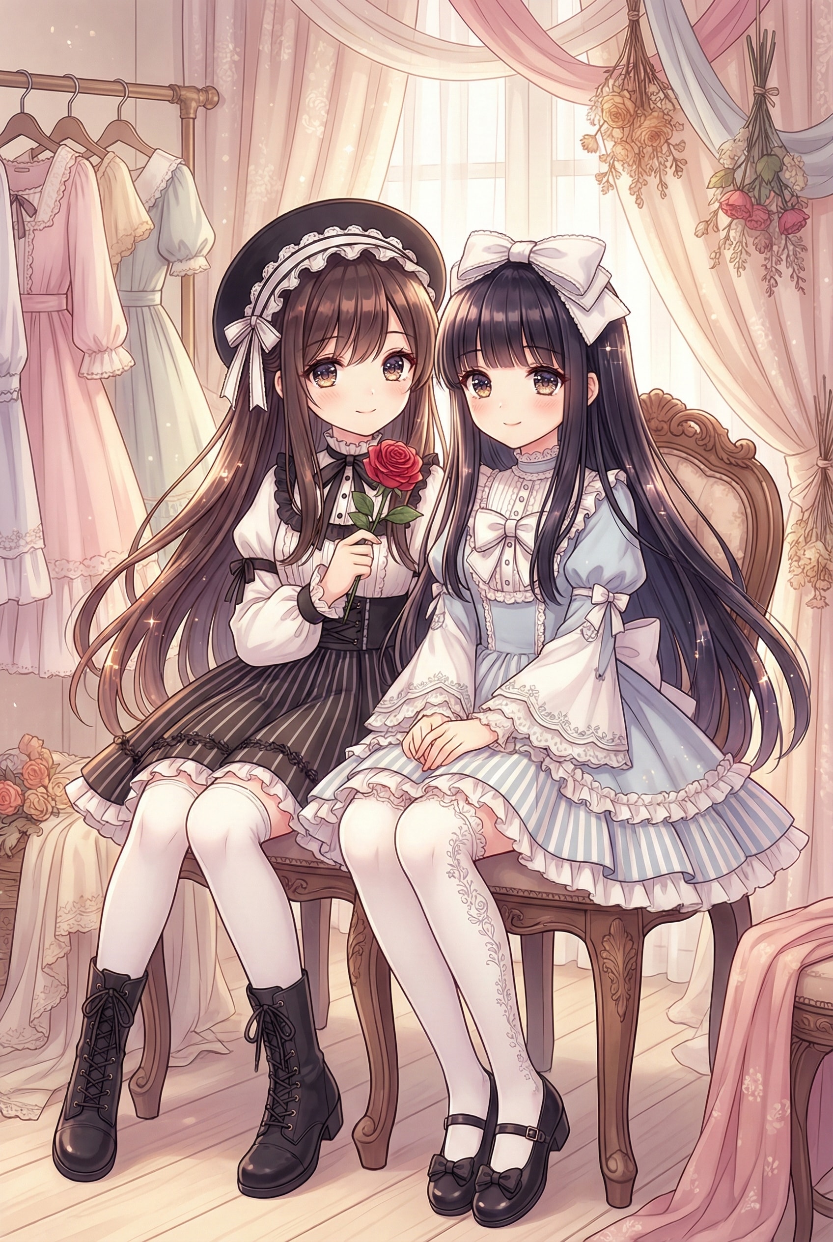 薔薇と紺碧の姉妹 | の人気AIイラスト・グラビア