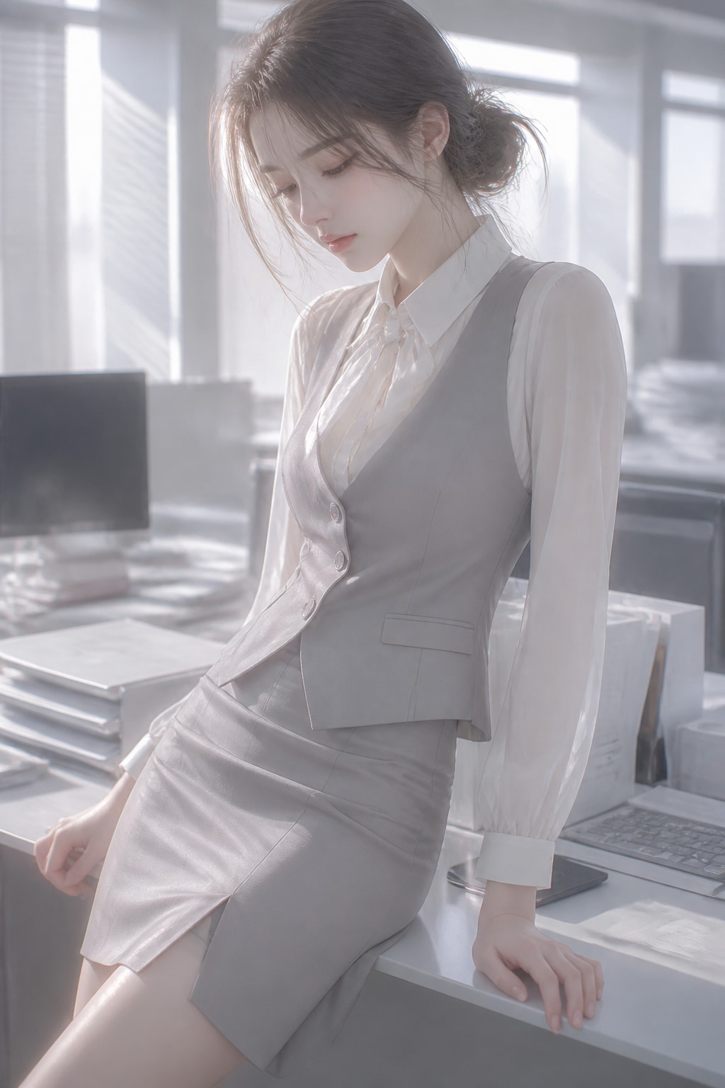 ２枚：儚いオフィス制服に恥じらう