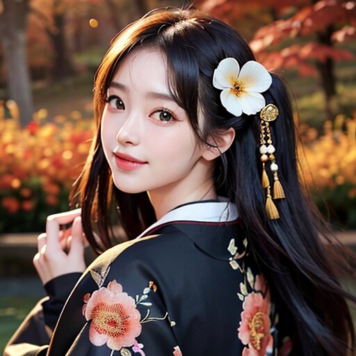 見返り美人　秋　着物　photo