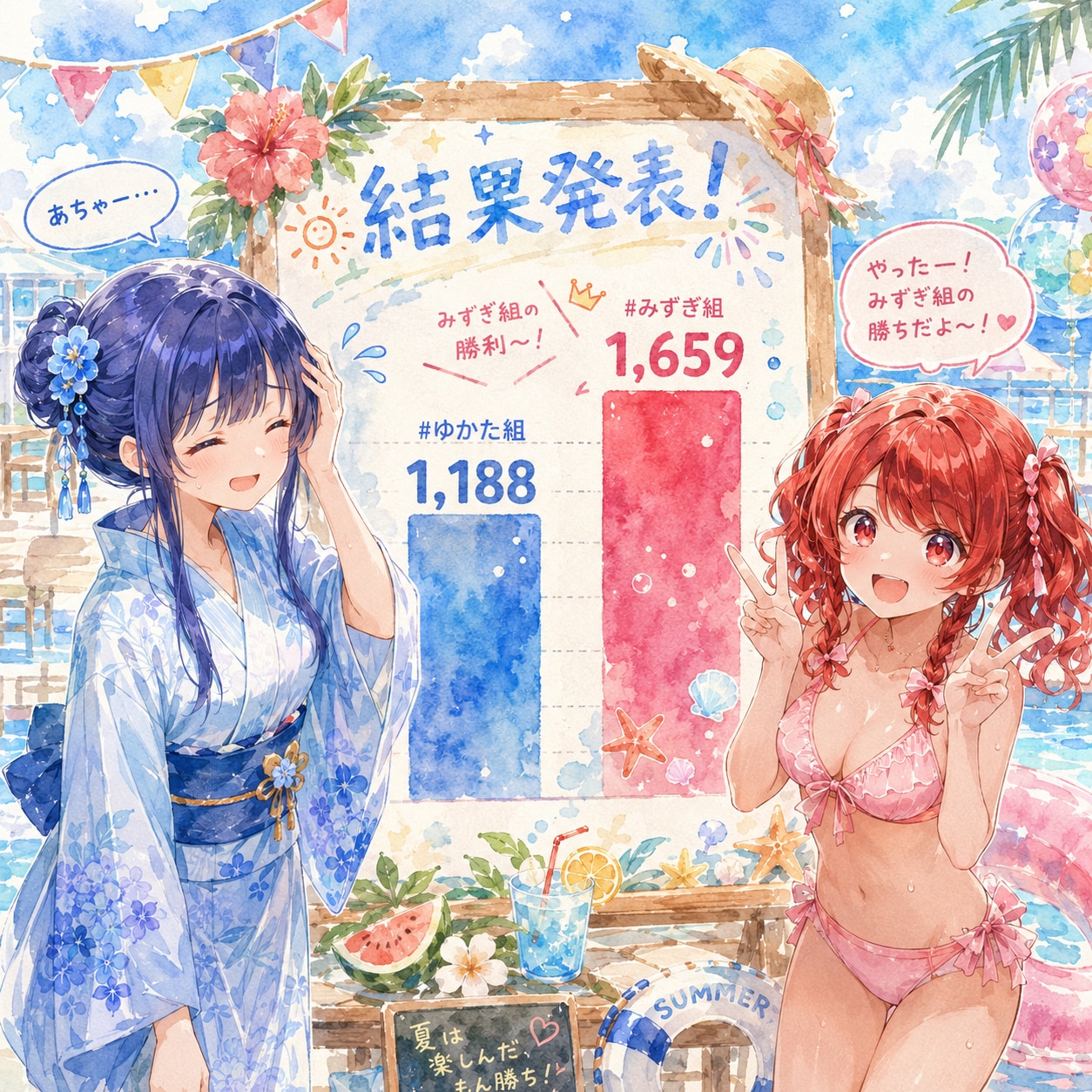 結果発表🎉 #ゆかた対みずぎ