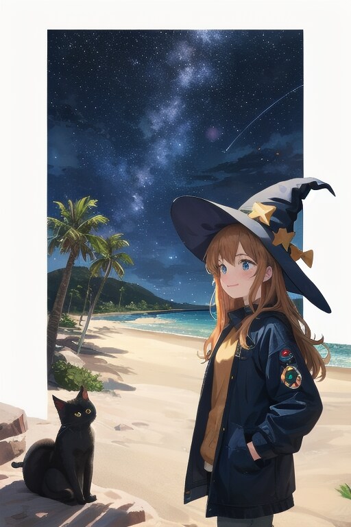 砂浜の魔女と星空 | の人気AIイラスト・グラビア
