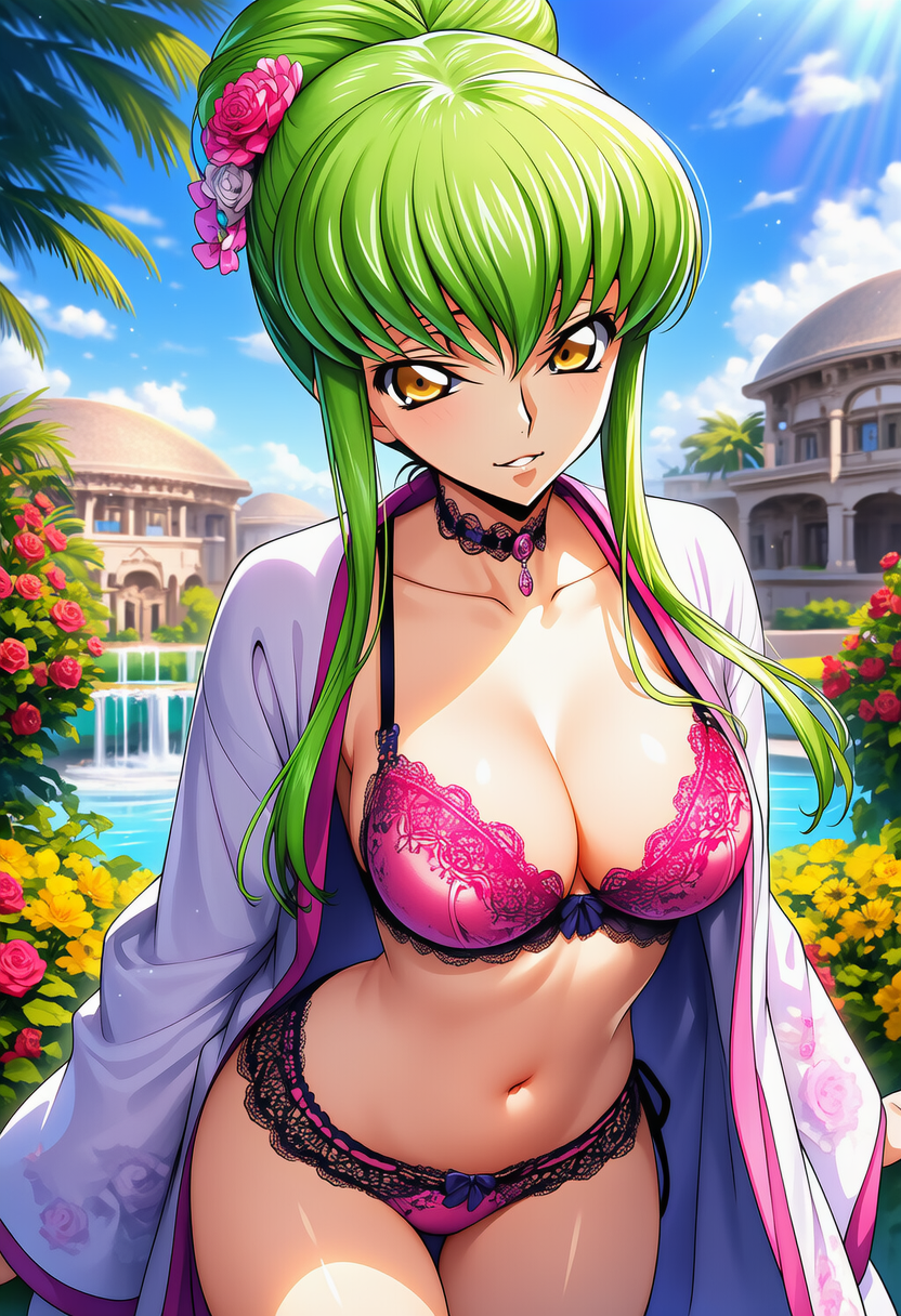 花影の中庭に揺れる熱 — Garden Shade, Velvet Bloom