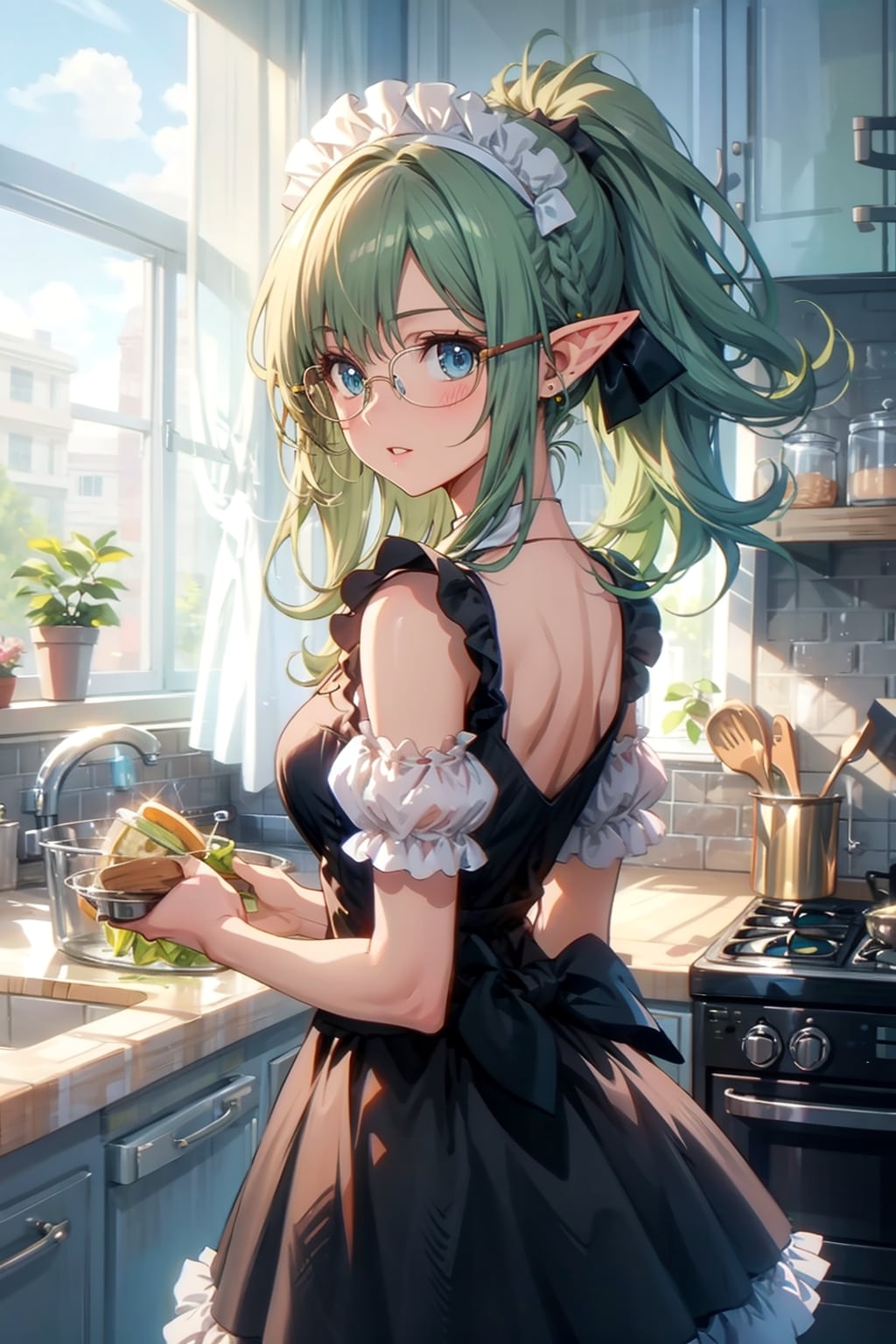 【習作】緑髪エルフのメイドさん