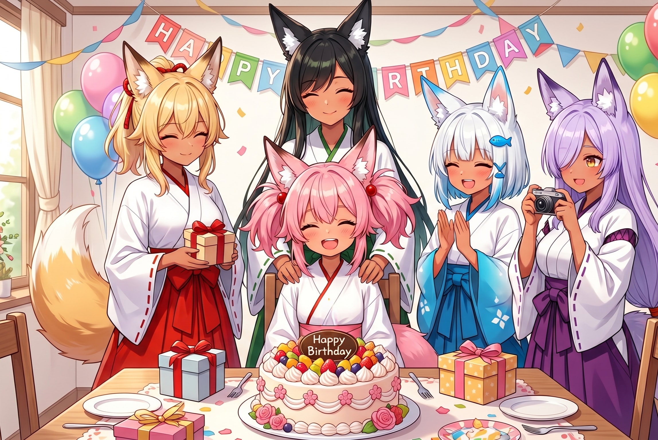 桃狐ちゃんの誕生日会 | の人気AIイラスト・グラビア