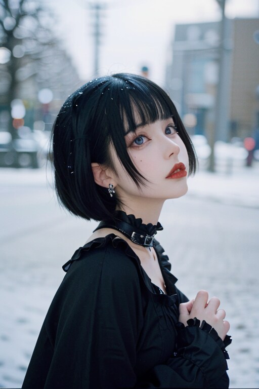雪の降る中