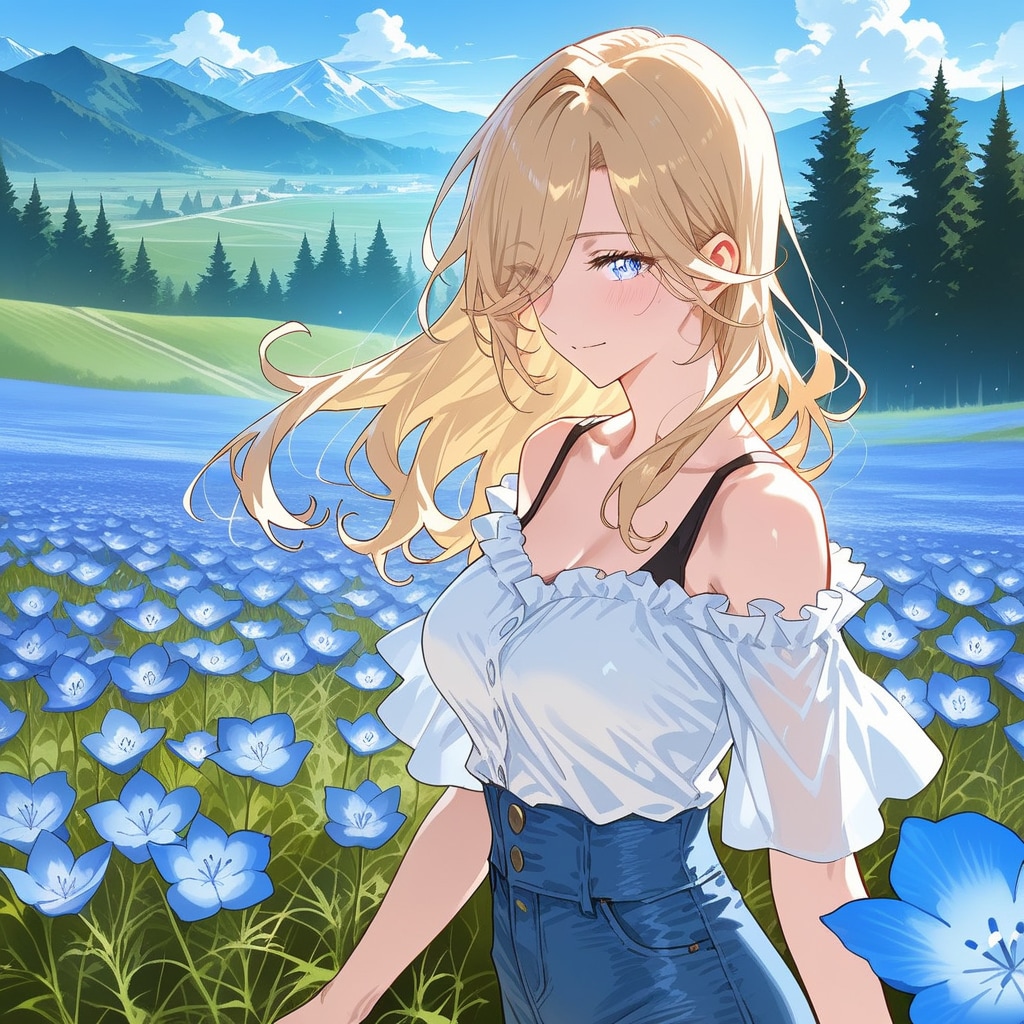 Days AI「金髪ロングヘアー美少女と花畑」