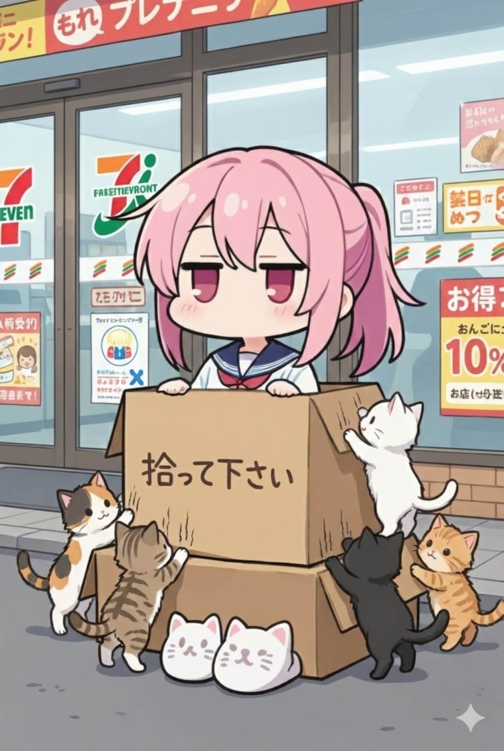 猫とピンク髪ちゃん