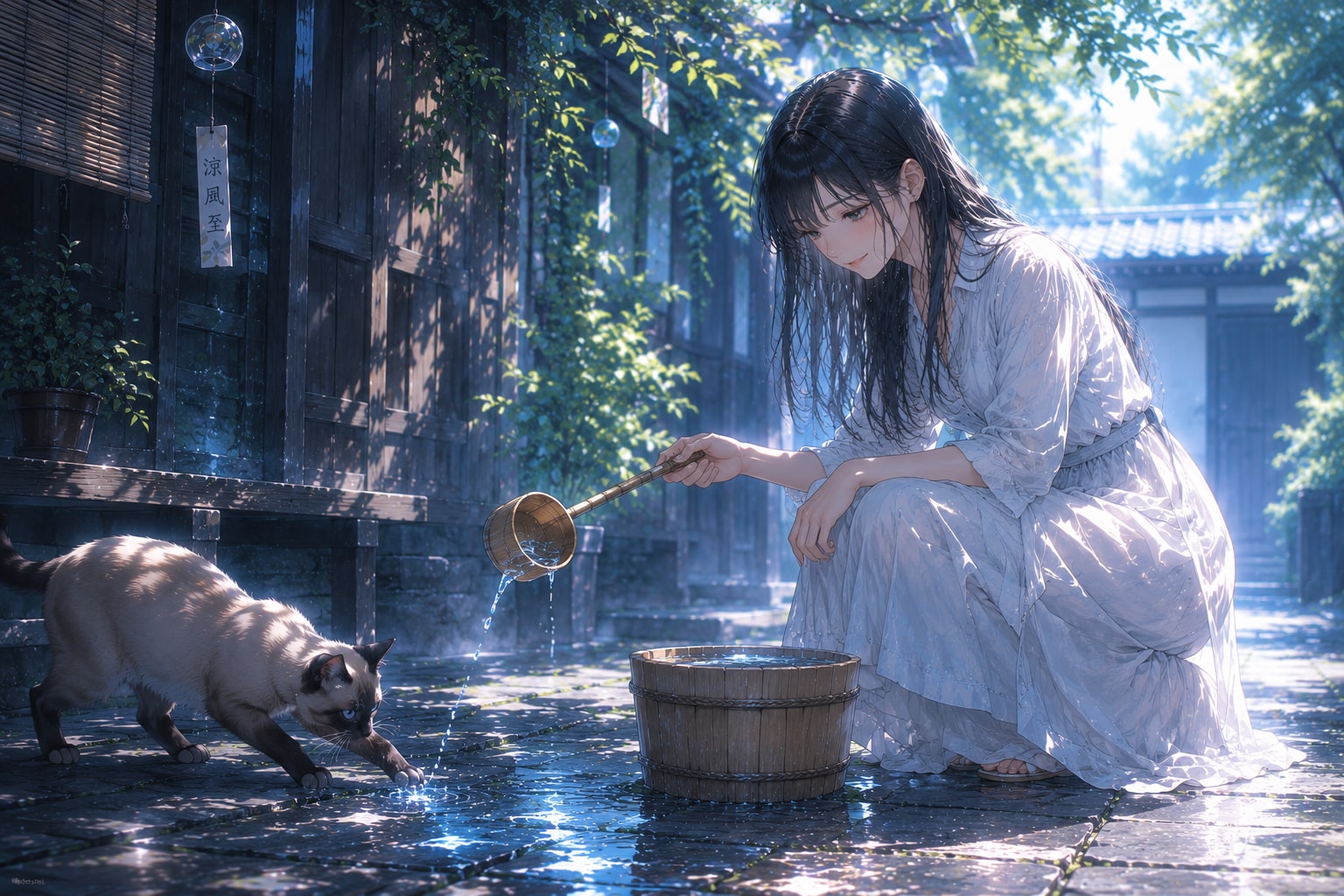 波夷羅ねずは、あなたと分かち合う涼に微笑む。