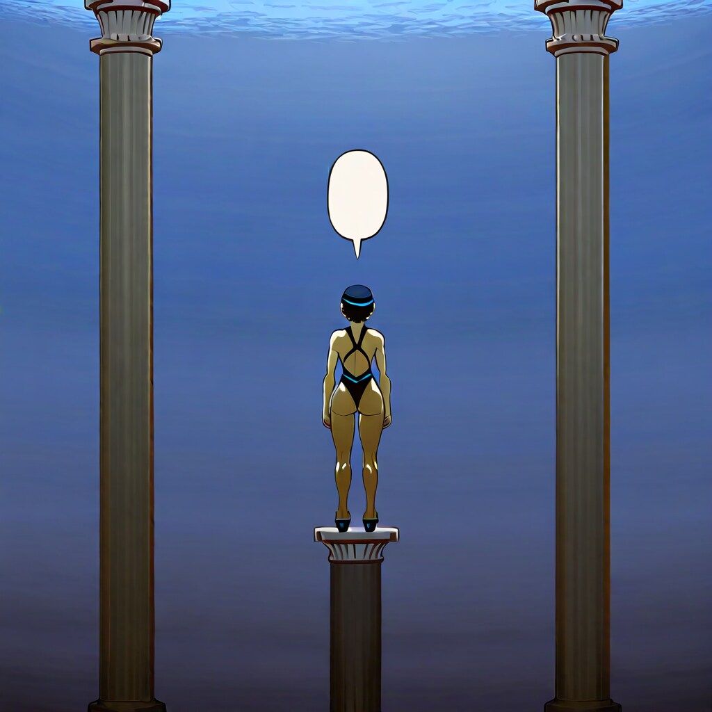 幻想世界で立つ競泳水着の少女