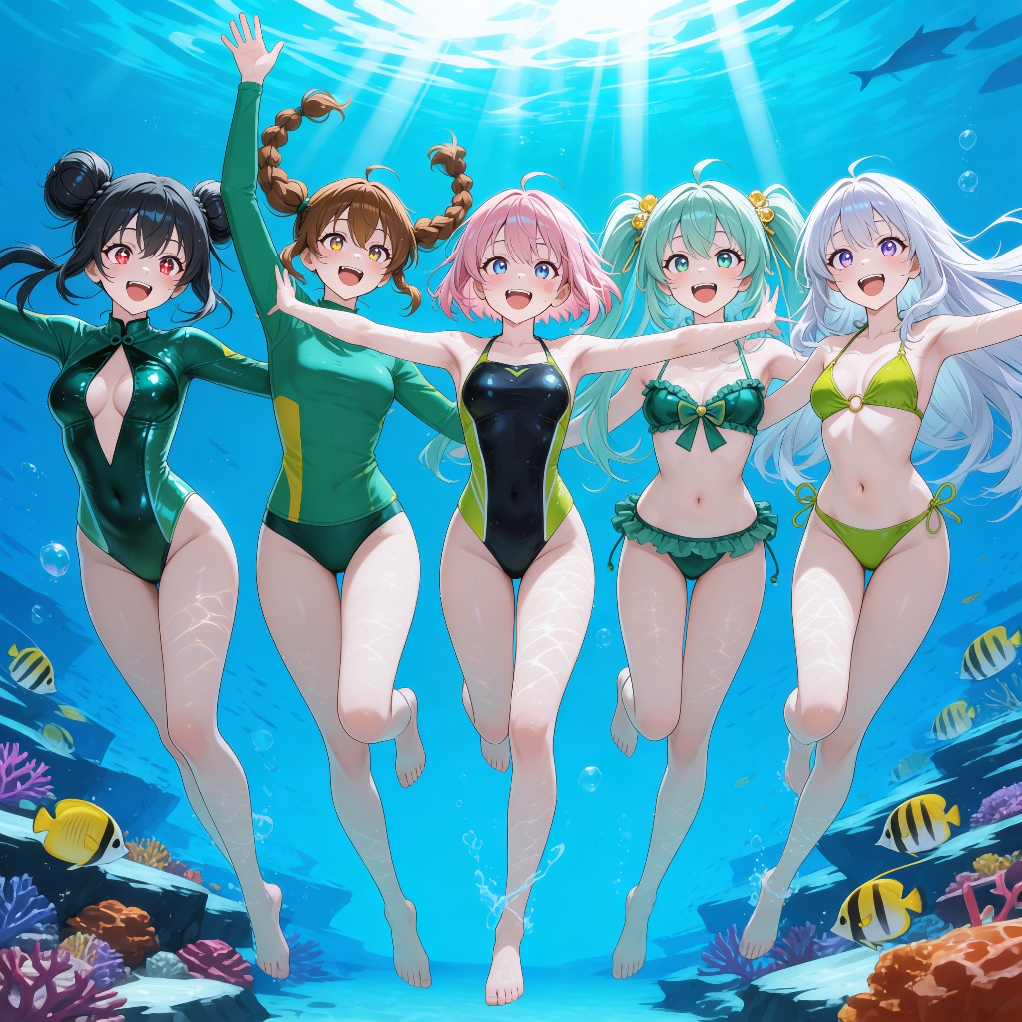 水中詰め合わせ 緑の水着の女の子編