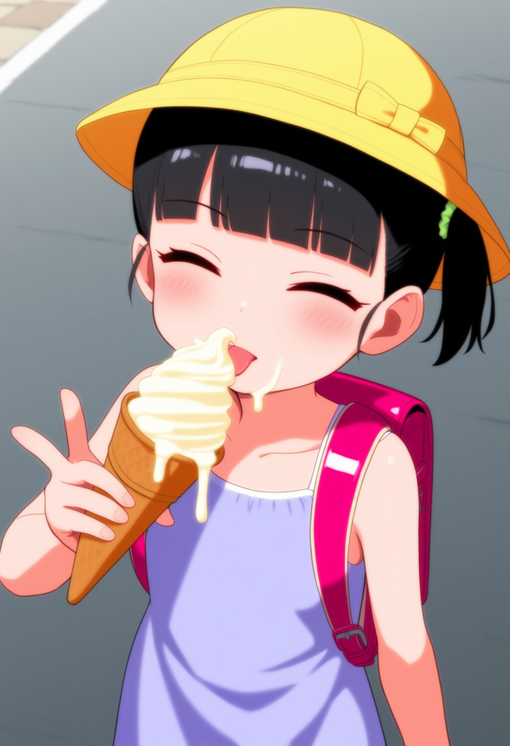 ソフトクリームをおいしそうに食べる子