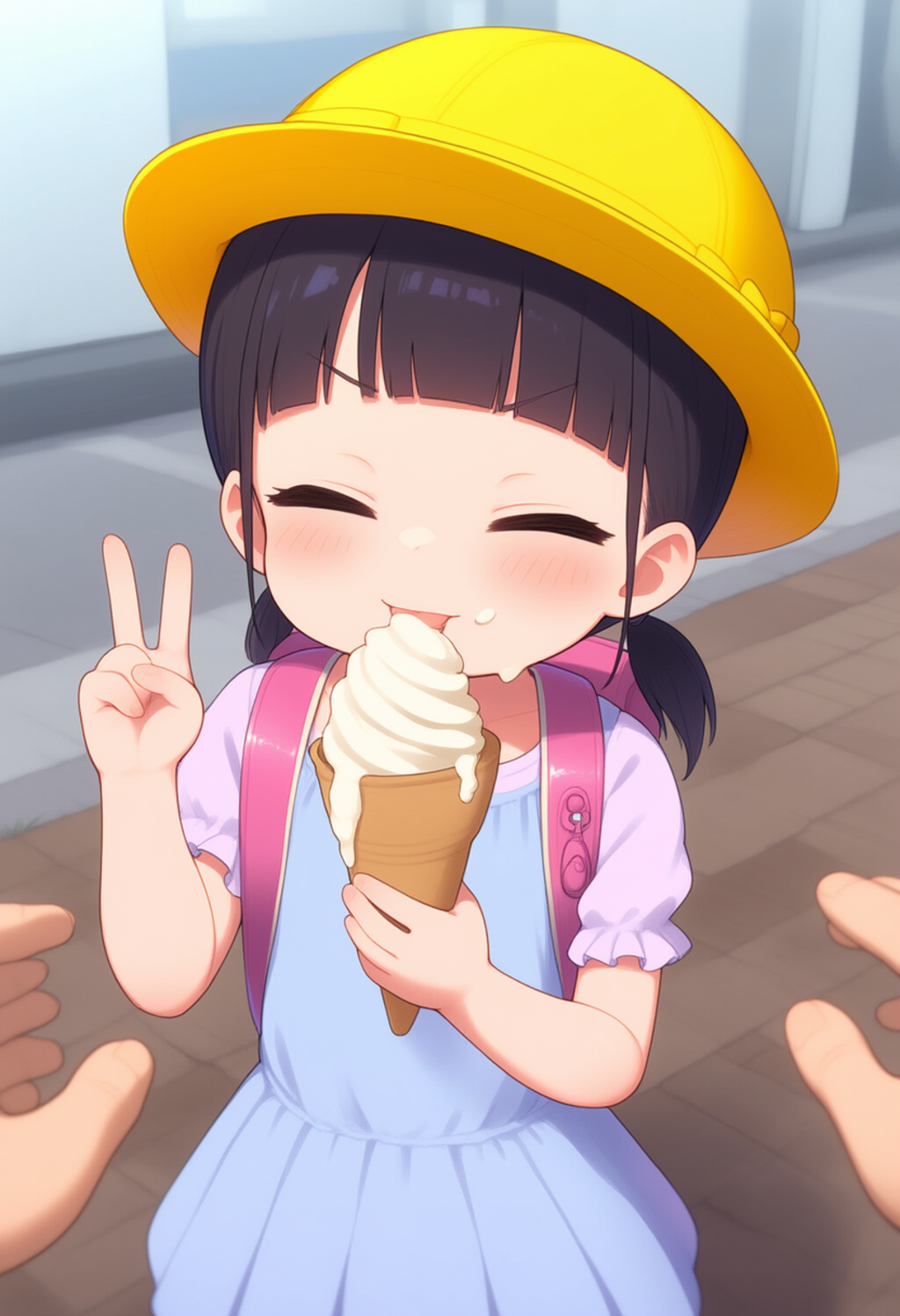 ソフトクリームをおいしそうに食べる子