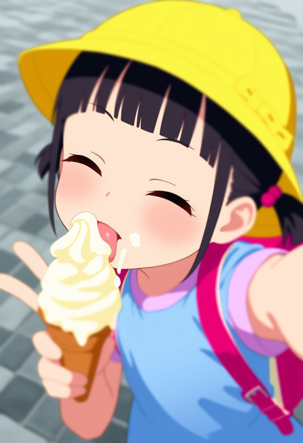 ソフトクリームをおいしそうに食べる子