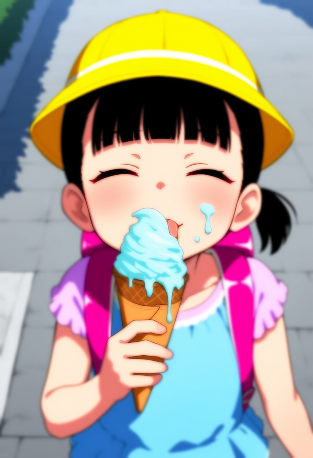 ソフトクリームをおいしそうに食べる子