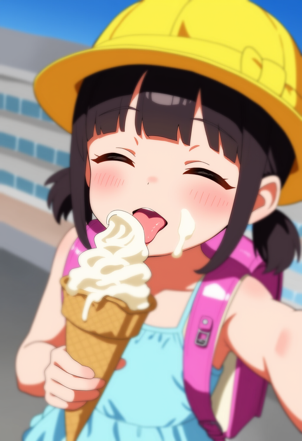 ソフトクリームをおいしそうに食べる子