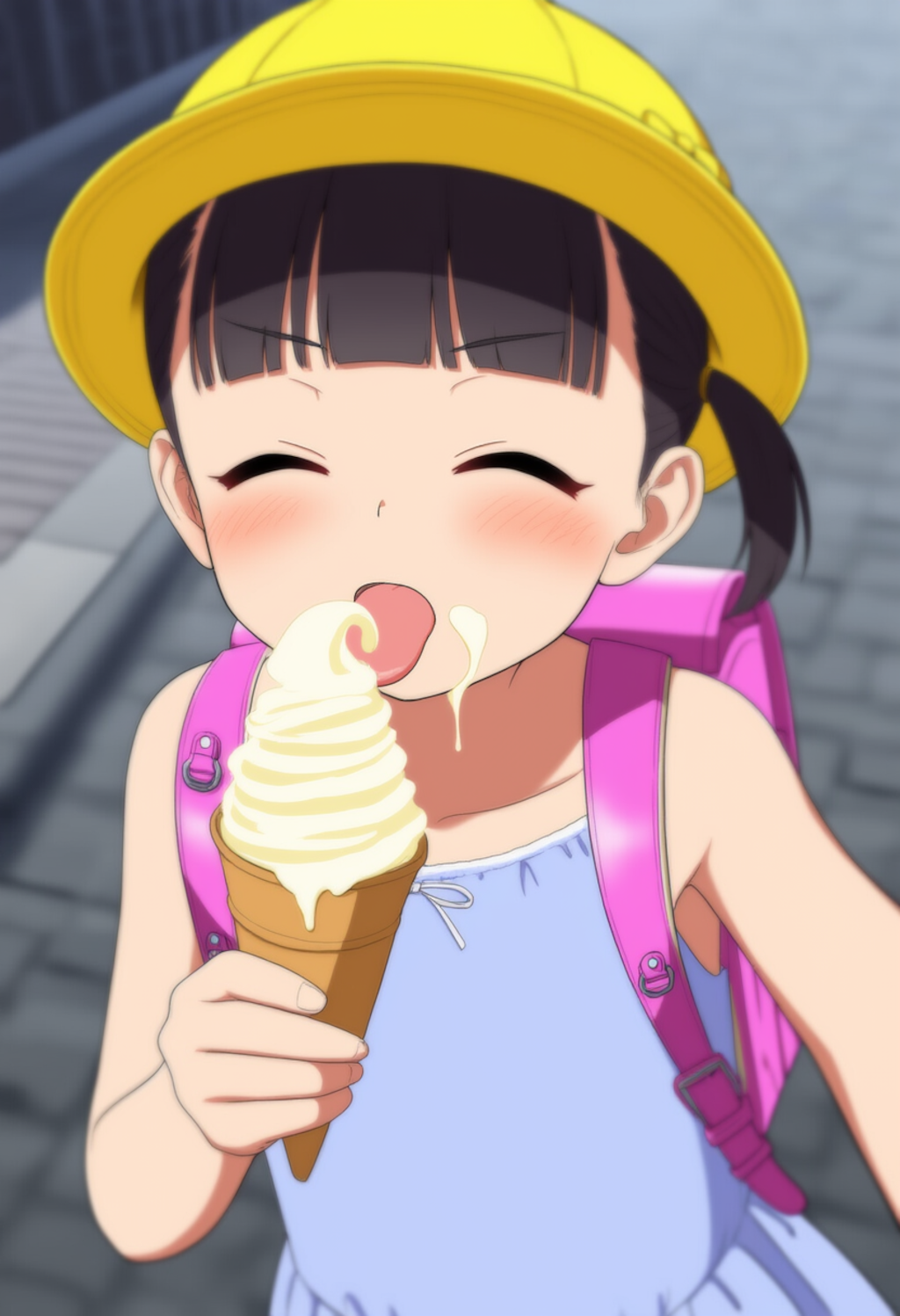 ソフトクリームをおいしそうに食べる子