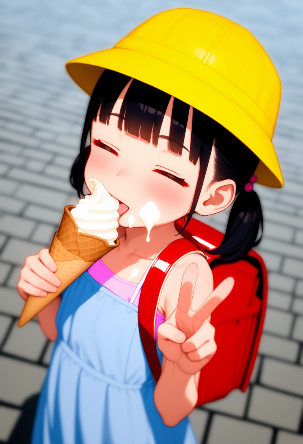 ソフトクリームをおいしそうに食べる子