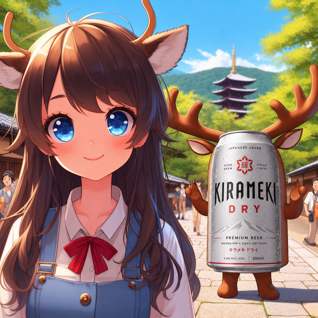 奈良を旅行する小さな女の子