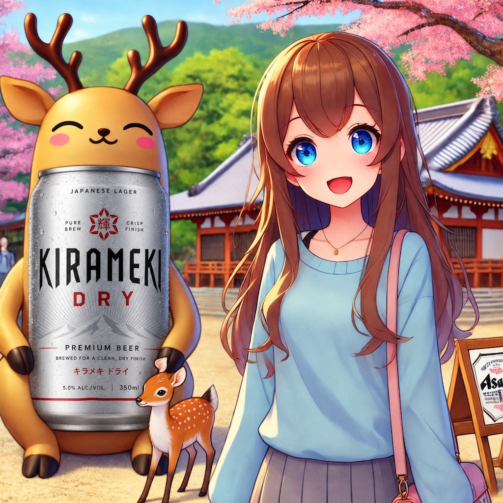 奈良を旅行する小さな女の子