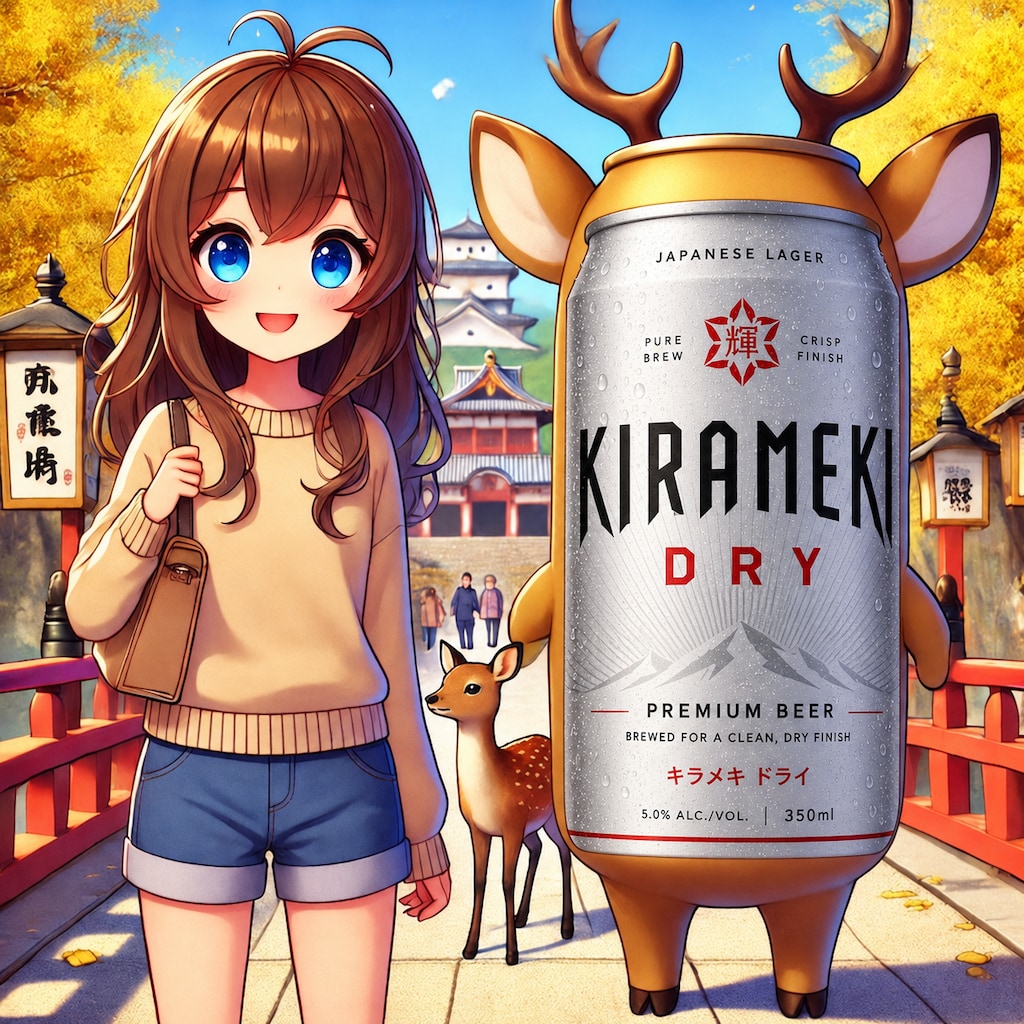 奈良を旅行する小さな女の子