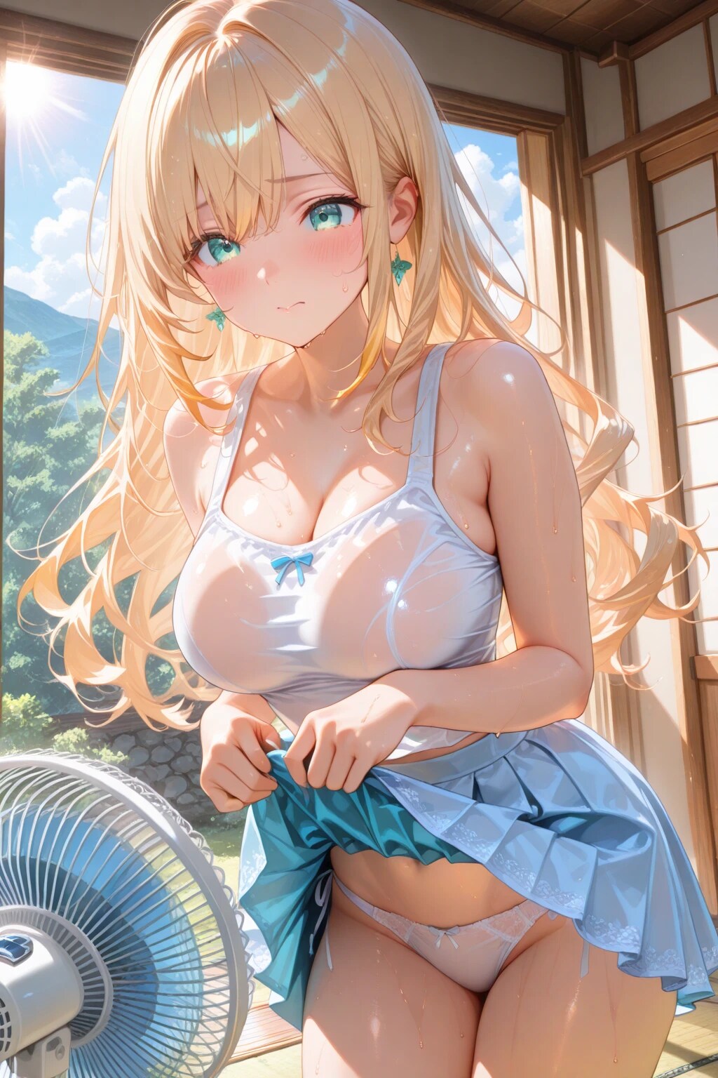 暑すぎてスカートの中に風を通している