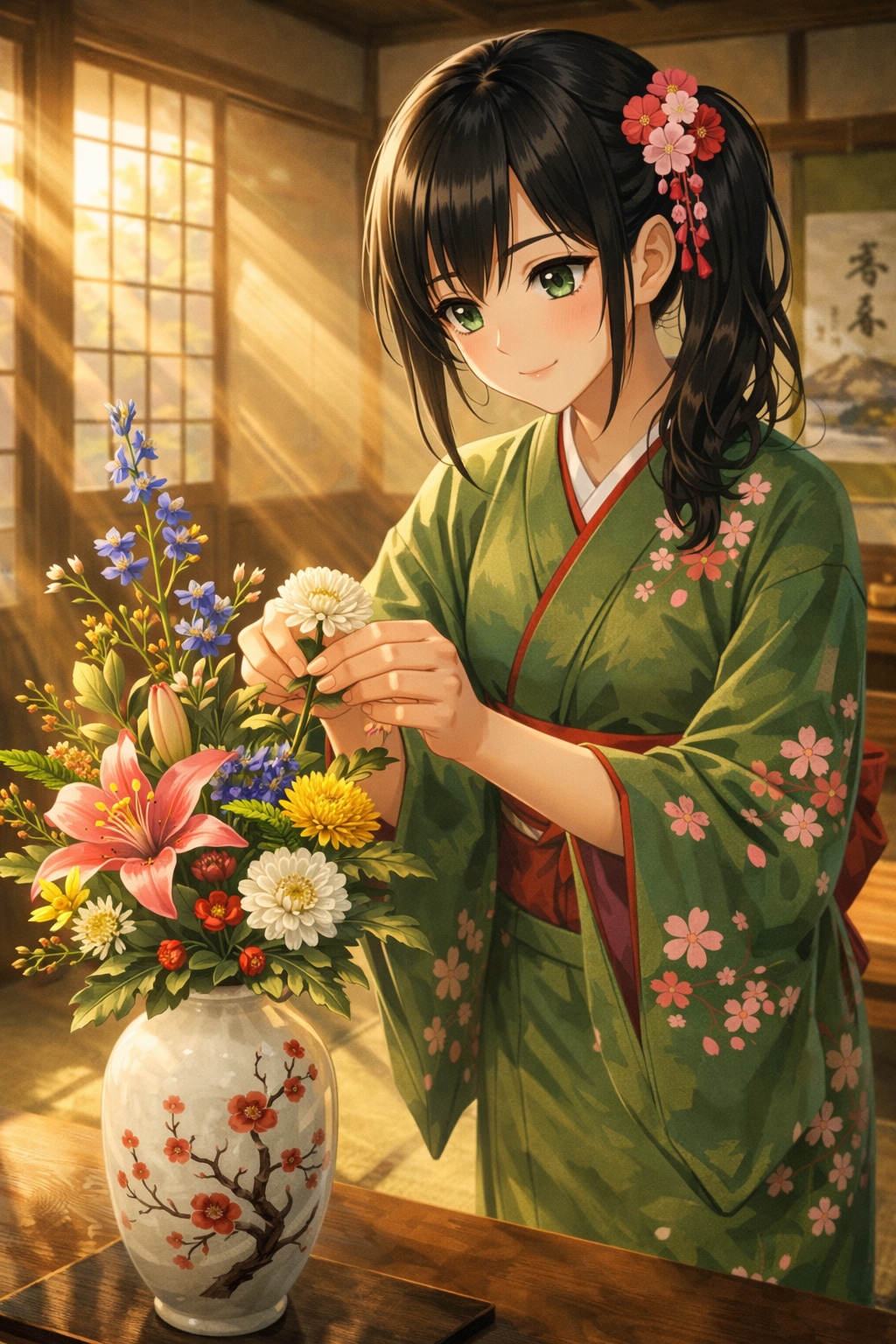 生け花をする幸乃さん💓