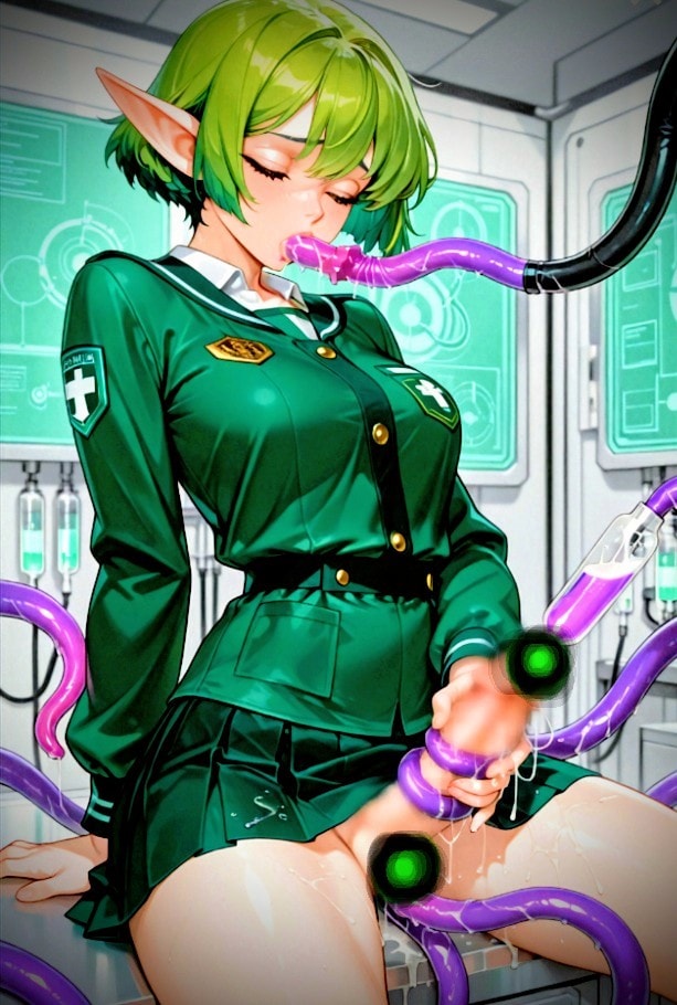 逃げ出した触手と､強制ふたなり化されてしまう緑色髪のエルフ🍏💦