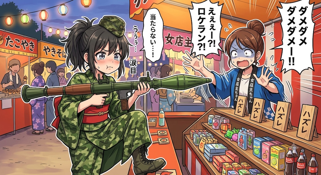 女軍人ちゃん射的にロケランを持ち出す