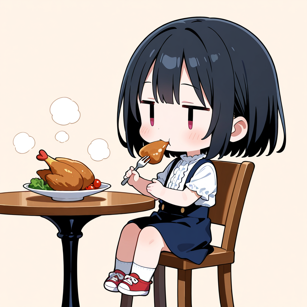 ローストチキンを食べる