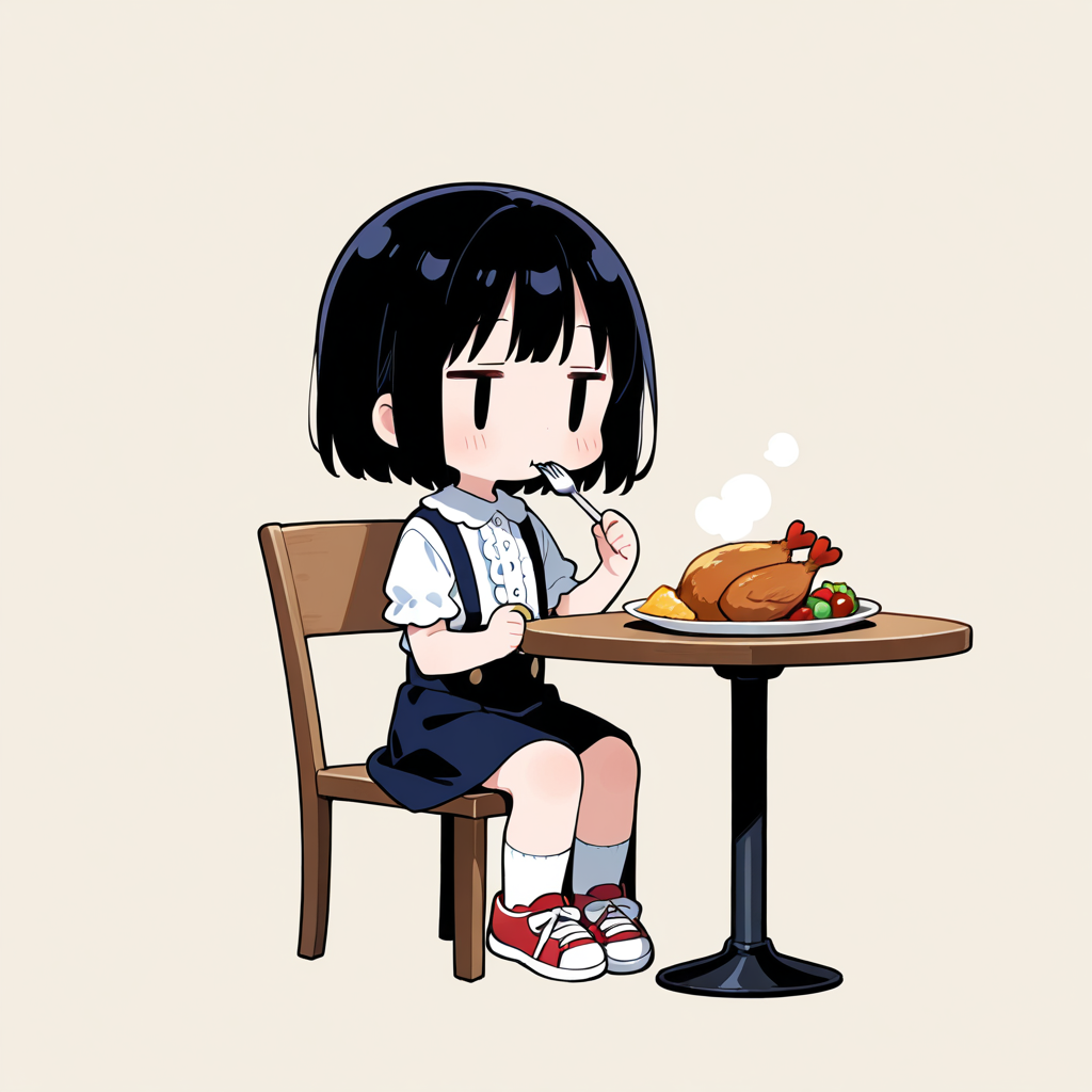 ローストチキンを食べる