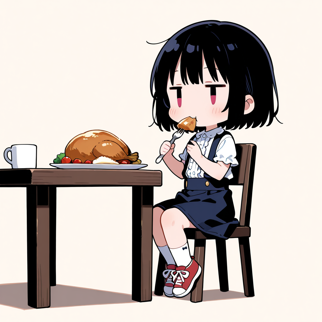 ローストチキンを食べる